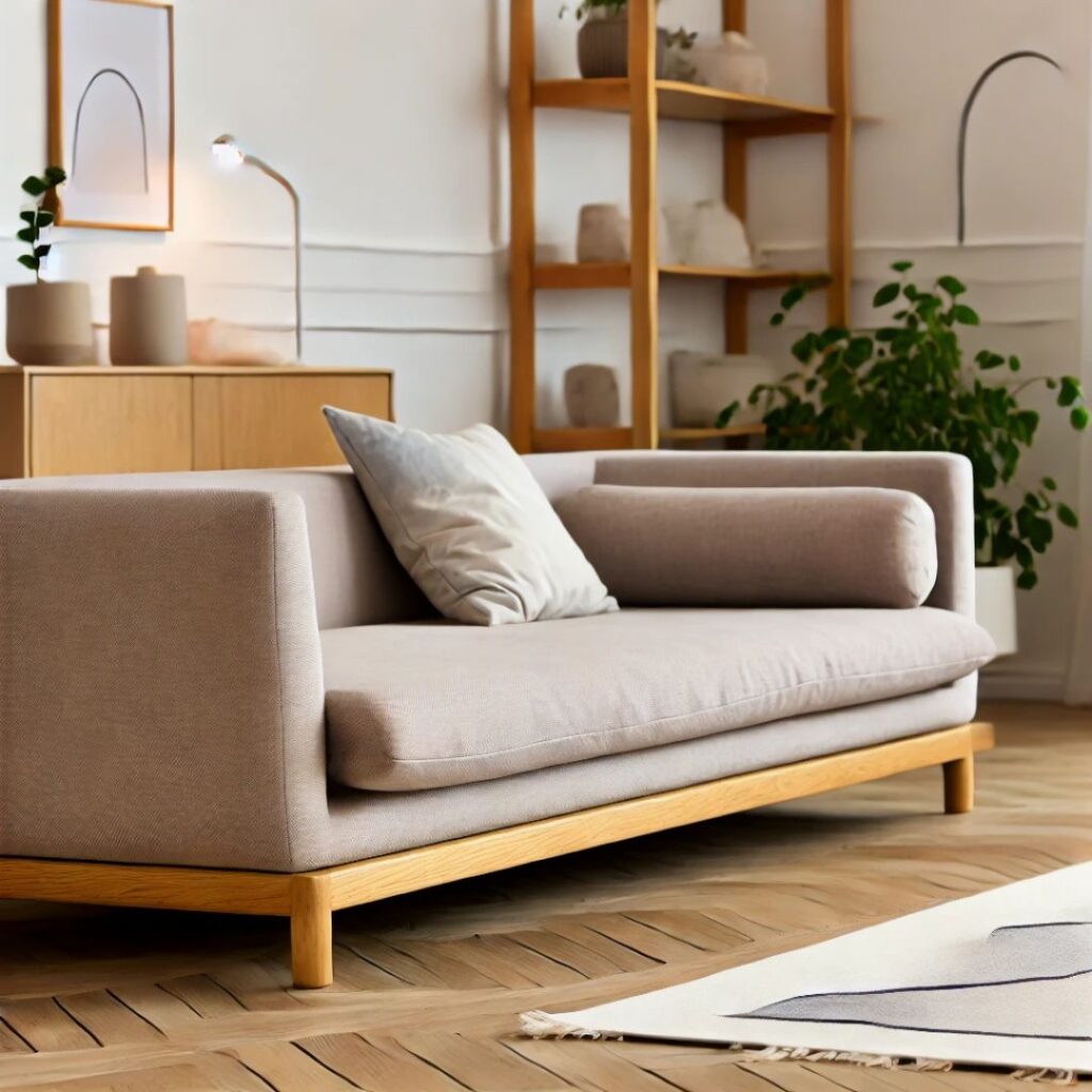 En låg, mysig soffa i skandinavisk stil En låg, mysig soffa i skandinavisk stil.